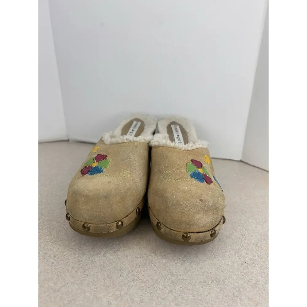 Vintage Y2K‎ 2000's Tommy Girl Women Wedge Clog Shoes Flowers Fur Lined Size 7M